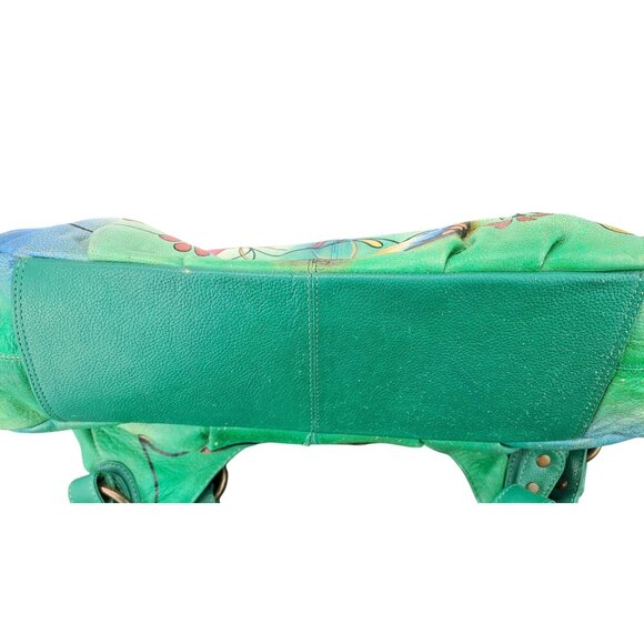 Anuschka Purse Leather Shoulder Bag Large Satchel Hobo Butterfly Floral Green - Picture 14 of 15